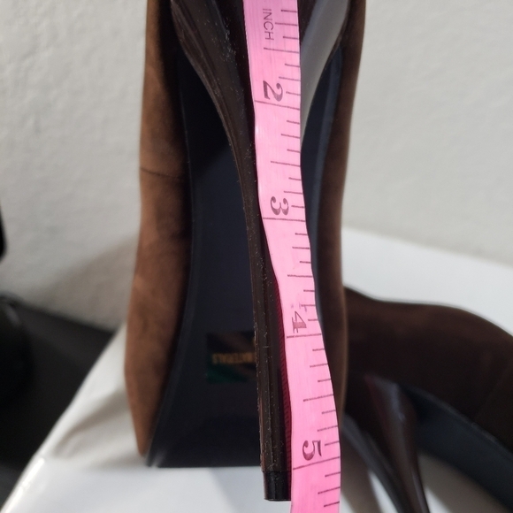 Qupid Brown Open Toe Slip-On Faux Suede Heels Sz 7 - Picture 8 of 9